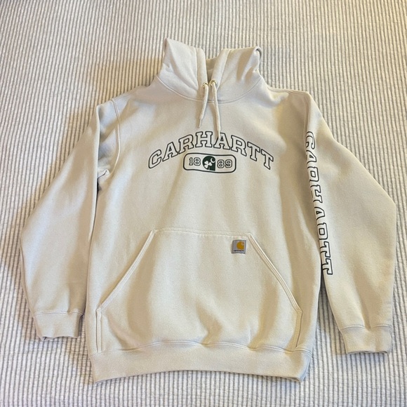 Carhartt Tops - Carhartt Women’s Cream Hoodie with Green Graphic ~ Size Medium ~ EUC